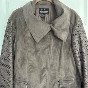Montanaco Gray Faux Suede Jacket XL Women’s Detailed Sleeve Lace Look